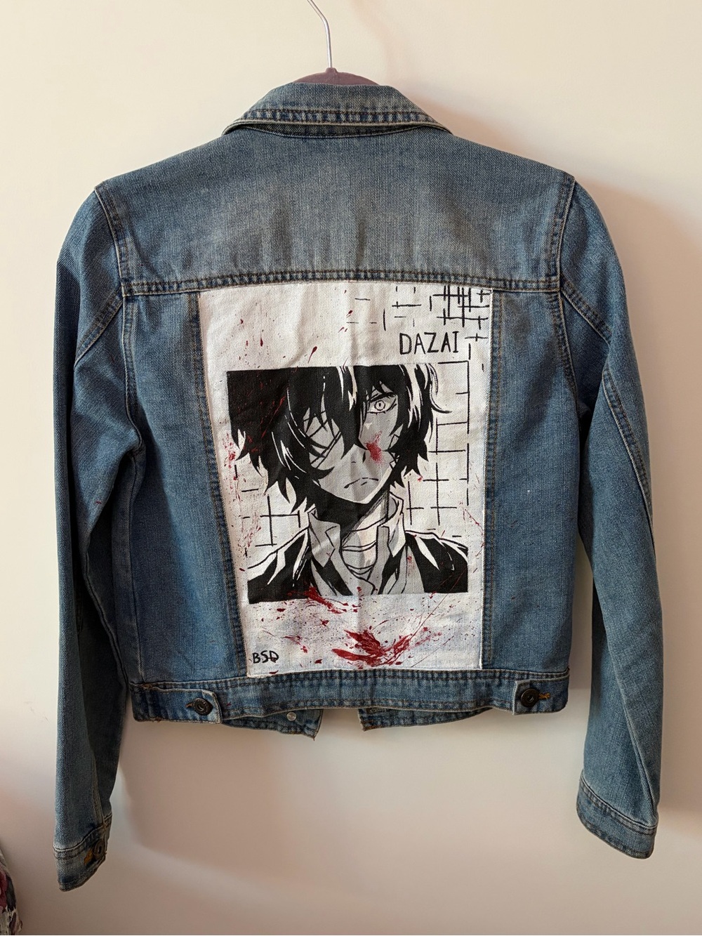 Custom Painted Bungo Stray Dogs Dazai Jean Jacket Grunge Anime Streetwear